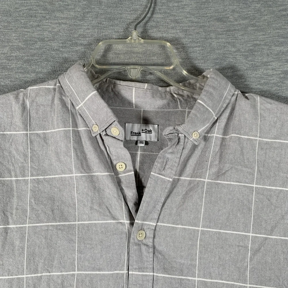 Frank + Oak Shirt Mens 2XL Gray Check Short Sleeve Button Front‎ Casual